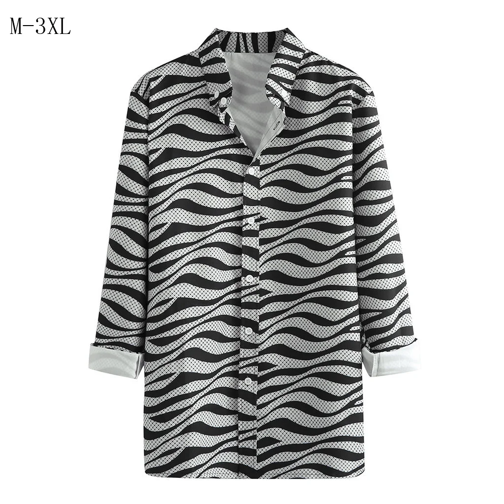 Однотонные свободные рубашки в полоску с принтом приталенная пляжная модная