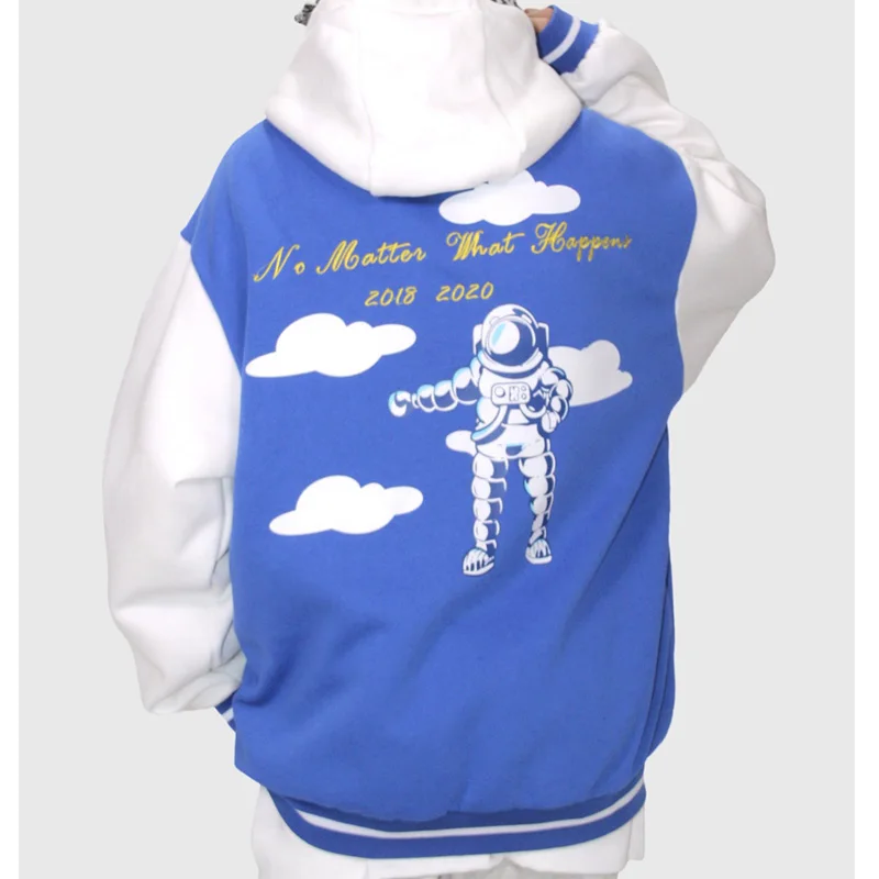 

Blue Sky White Clouds Embroidery Patchwork Baseball Jacket Men Spring Loose Woman Jackets 2021 Spring Streetwear Man Clothing