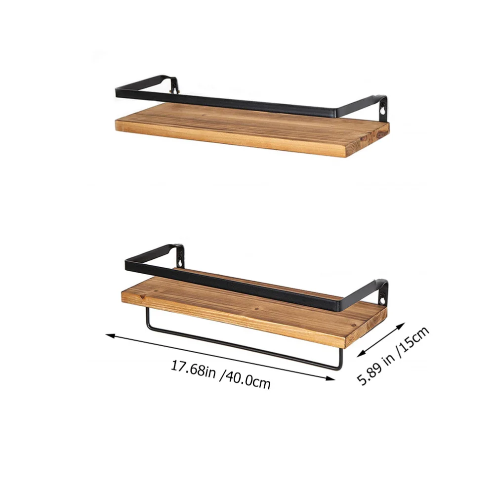 

Elegant Wooden Plank Iron Wall Decor Suspend Rack Shelf Storage Shelf Brackets