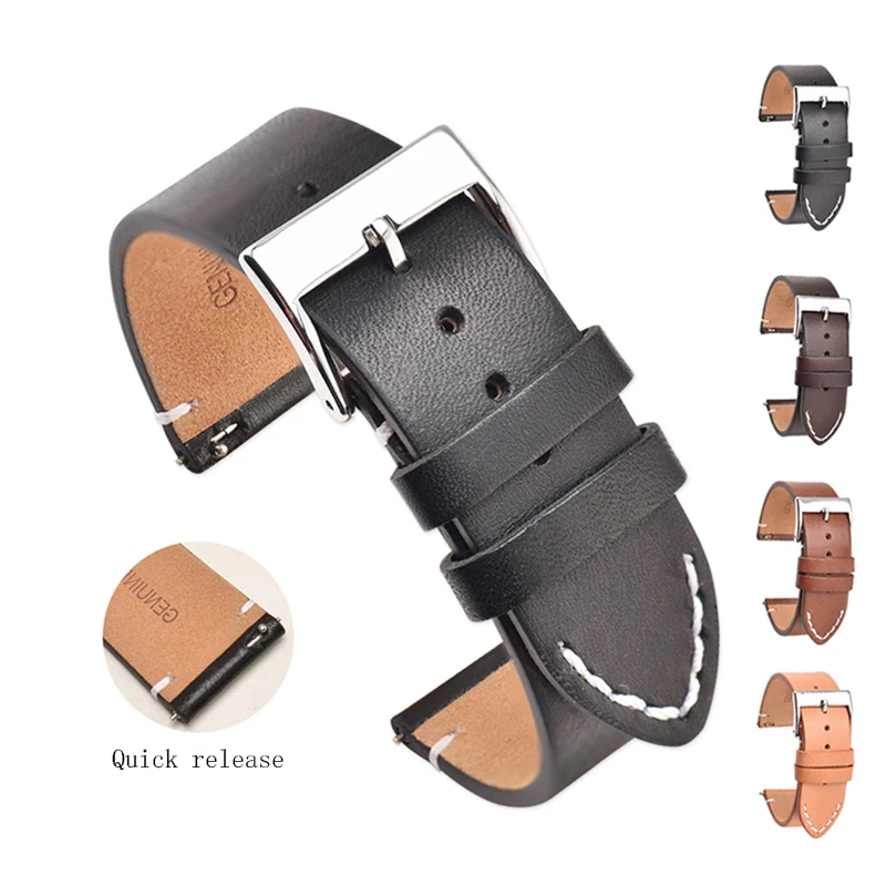 

Swift Release Genuine Leather Watch Straps Cowhide Watchbands 18mm 20mm 22mm 24mm Watch Accessories Strap for Smartwatch