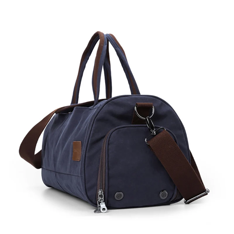 New Unisex Canvas Travel Bags Large Capacity Handbag Fitness Sports Shoulder Bag With Shoes Pocket Luggage Bag Black Khaki XA30M