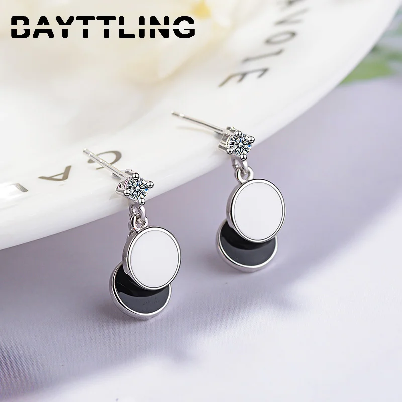 

BAYTTLING Silver Color Simple Silver/Green Round Pendant Earrings For Women Fashion Wedding Gifts Zircon Jewelry