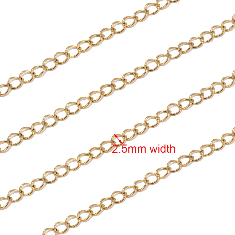 Gold 2.5mm Width 4 м/лот браслет из нержавеющей стали, сварная Удлиняющая Хвостовая цепочка, объемное золотое ожерелье, удлинитель, ширина 3,6 мм, цепочки для изготовления ювелирных изделий своими руками - Цвет: Gold 2.5mm Width