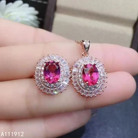 kjjeaxcmy fine jewelry natural pink topaz 925 sterling silver women pendant necklace chain ring set support test trendy