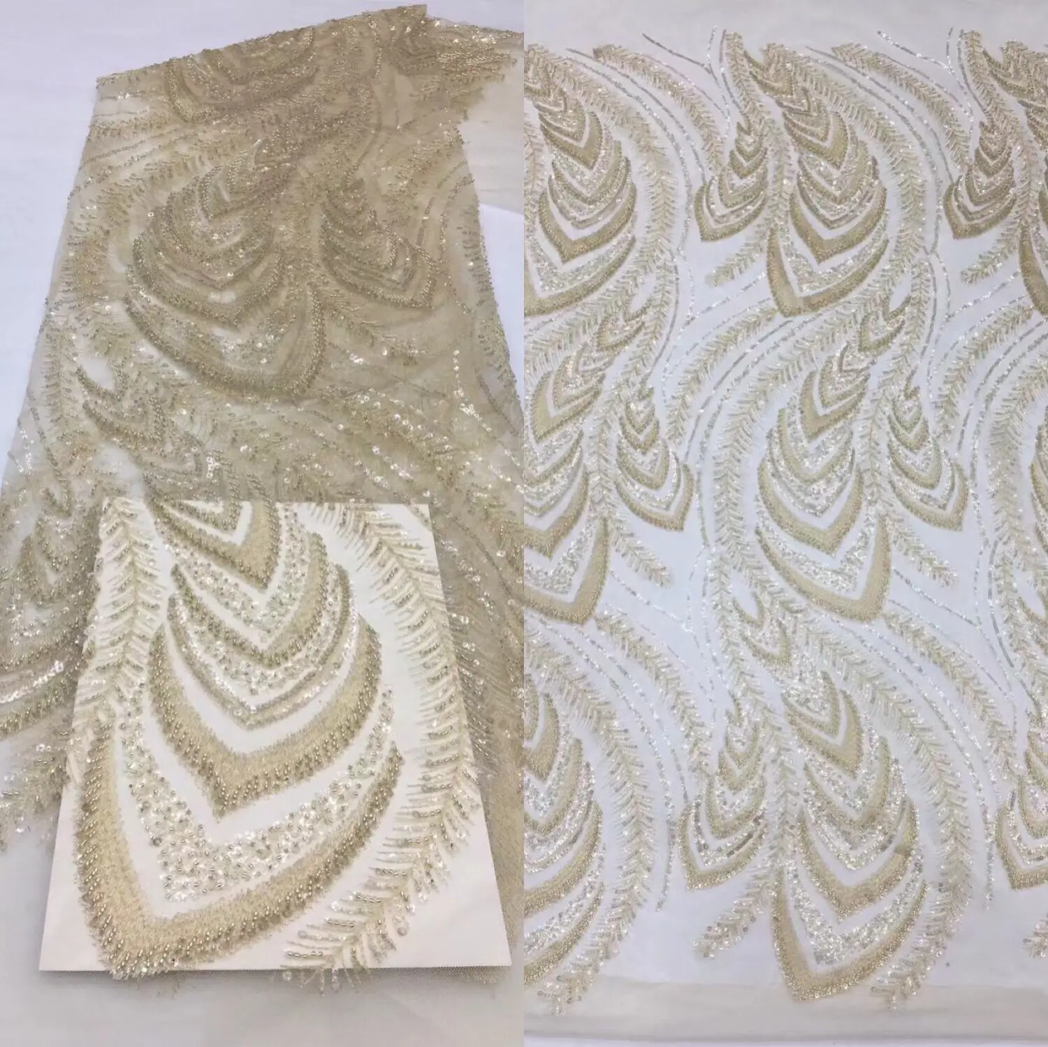 

New French Tulle Lace Fabric with beads and Sequins African Net Lace SYJ-938886 for Sewing Wedding Dress
