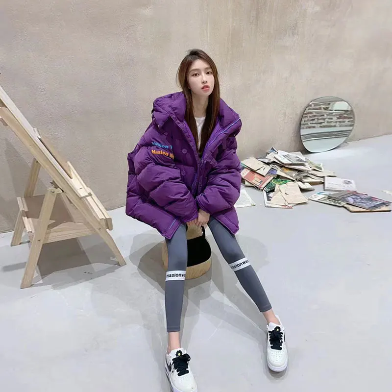 2021 Winter New Down Jacket Women's Hooded Outwear Thick White Duck Down Overcoat Fashion Letters Loose Warm Parka Coat