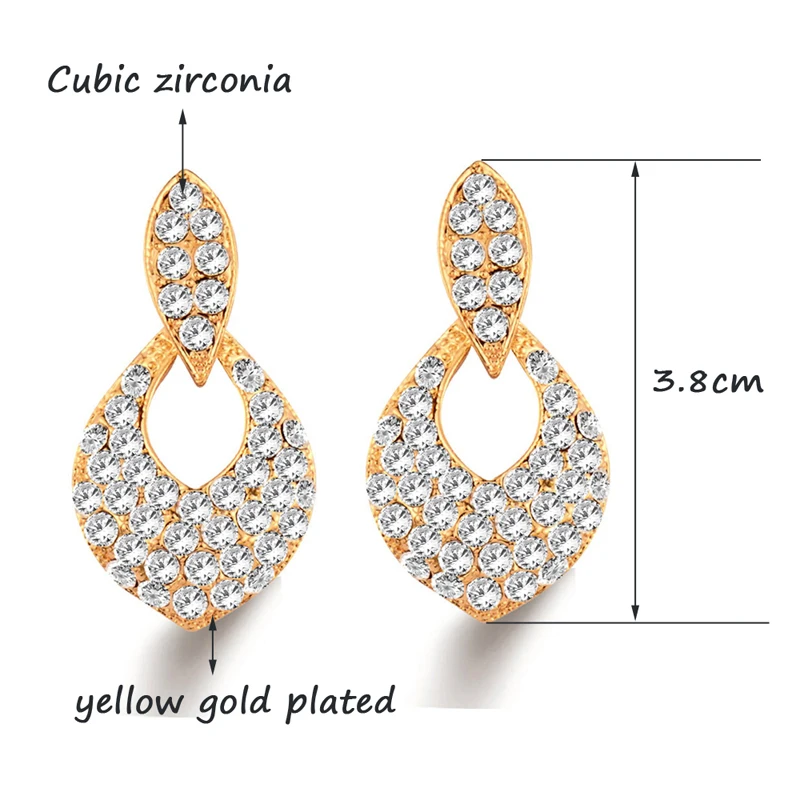 

LEEKER Dazzling Yellow Gold Silver Color Dangle Drop Earrings For Women Full Crystal Cubic Zircon Jewelry Free Shipping 767 LK8