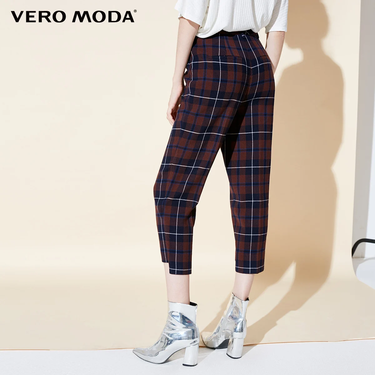 Vero Moda Новое поступление брюки женские Женские клетчатые широкие повседневные Капри | 31846J523 - Цвет: Burnt caramel