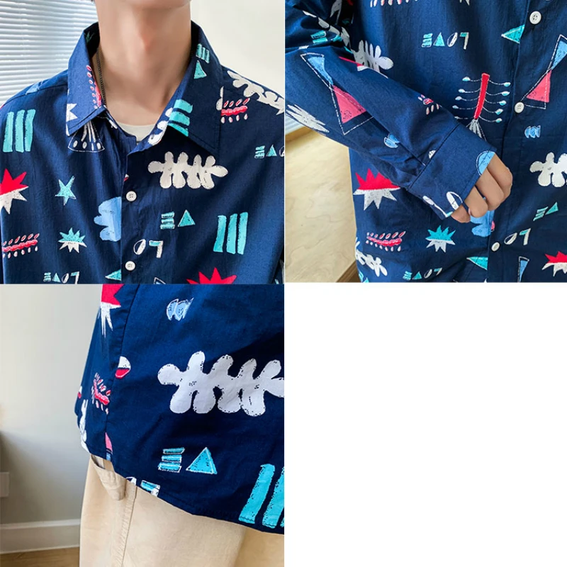 

Men's Fun Print Long Sleeve Shirts Loose Casual Blourse Fashion Men Clothing Harajuku Hip Hop Camisa Masculina 2021 Spring Shirt