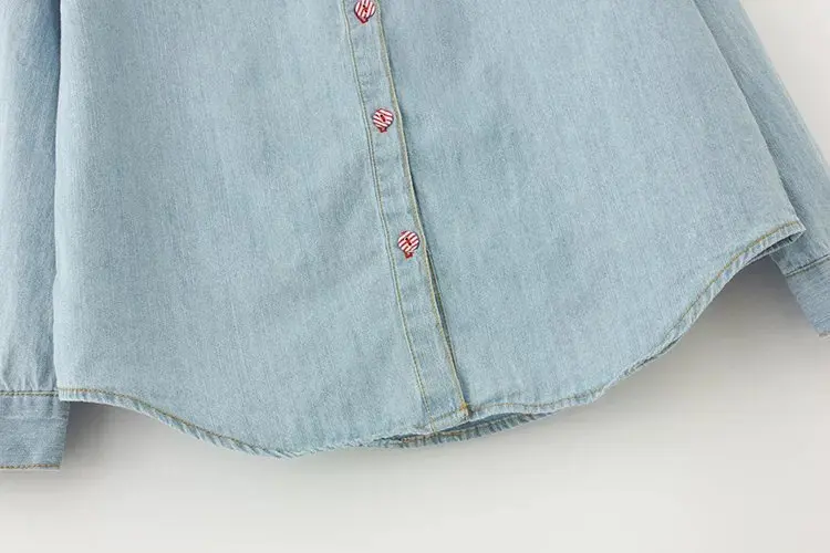 Осенняя винтажная джинсовая рубашка с вышитыми розами для девочек повседневные