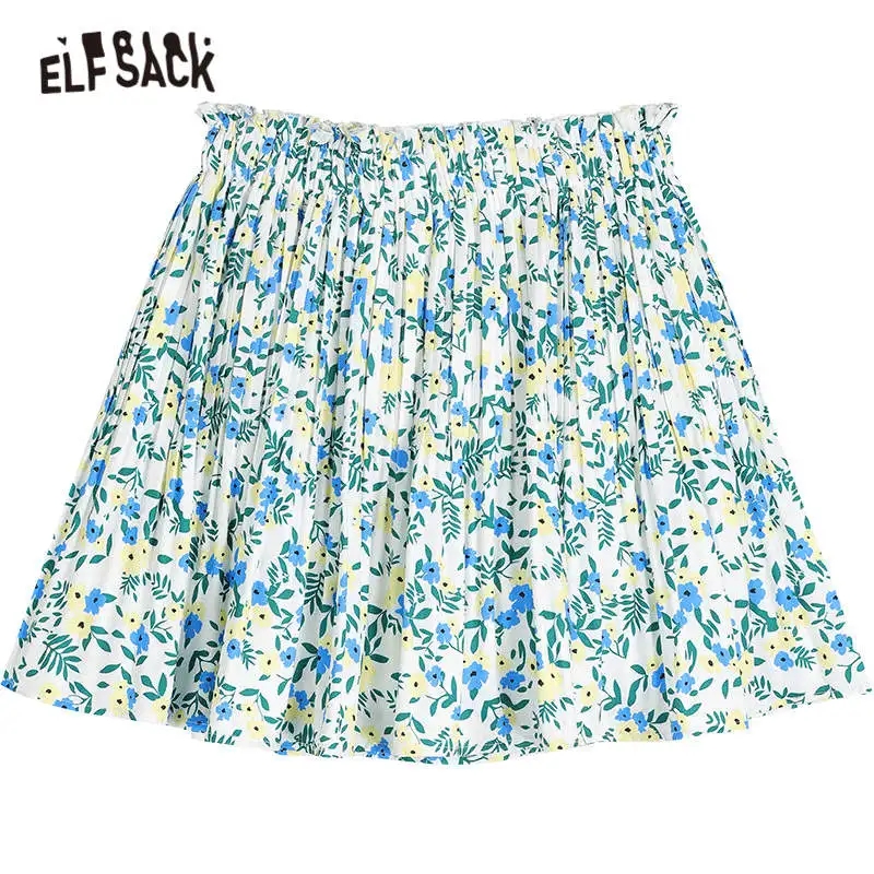 

ELFSACK Floral Print High Waist Casual Women Bohemia Mini Skirts,2021 Summer ELF Vintage,Ladies Holiday Ruffle Bottom