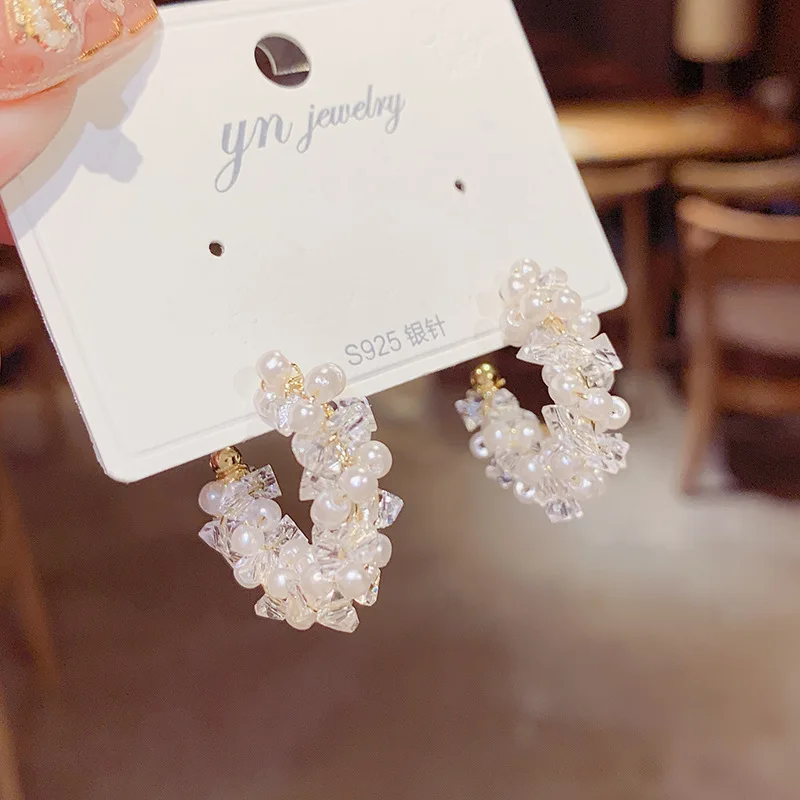 

High Quality 14K Real Gold Pearl Wrapped Crystal Earrings S925 Silver Needle Exquisite Temperament and Fashion for Women