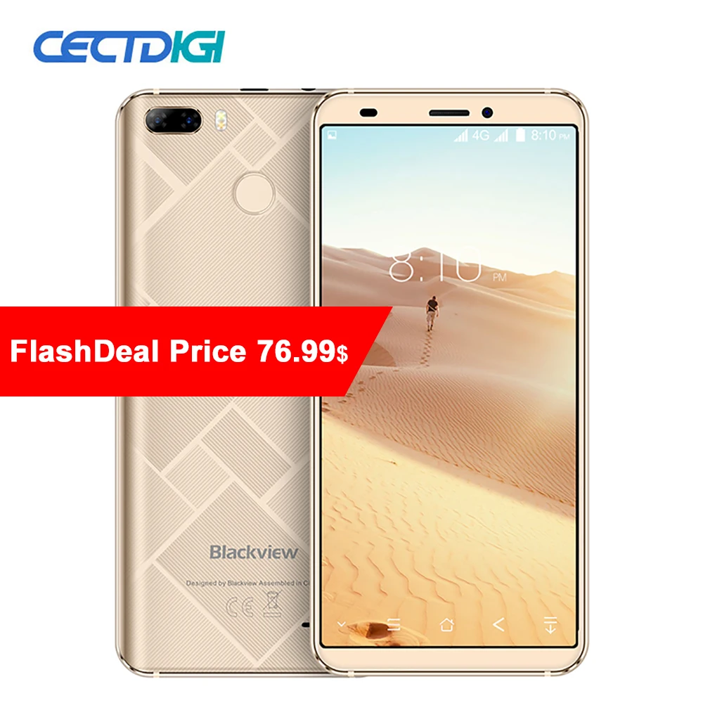 

4G Smartphone Blackview S6 Android 7.0 2GB+16GB MTK6737 Quad Core 4180mAh Dual SIM 5.7 inch 18:9 HD+ Dual Back Cams Mobile Phone