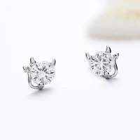 mini style silver color cute little devil stud earring white zircon cat earrings for women girl fashion jewelry