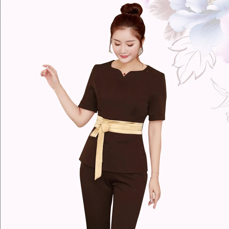 Летняя женская модная рабочая одежда с коротким рукавом для салона красоты и спа