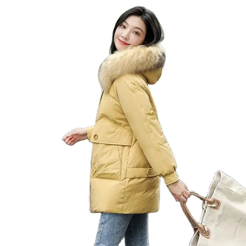 Female Down Jacket Mid-length 2021 Women New Fashio Jacket Real Fur Collar Windproof Thick White Duck Down Winter Jacket Commute