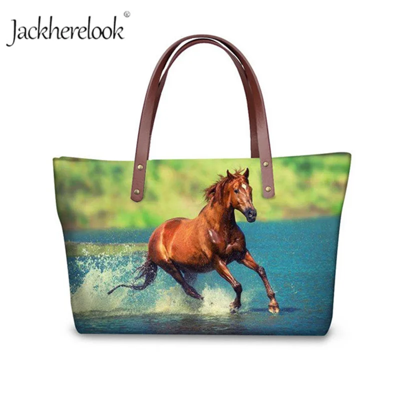 

Jackherelook 3D Crazy Horse Printing Women Handbags Cute Animal Top-handle Bags Ladies Shoulder Bag Leather Totes for Teen Girls