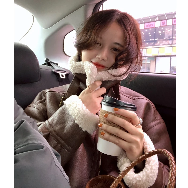 Женские меховые пальто из искусственной кожи куртки овчины и женская модная