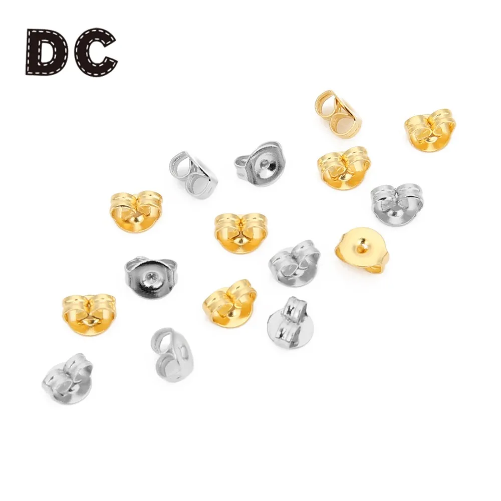 

200pc/lot 4.5X5mm Stainless Steel Ear Plug Stopper Connector Gold Silver DIY Jewelry Making Findings Accessories