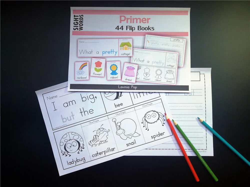 Fluency Flip Books Color/Number/Pre Primer Sight Words/Primer/Grade 1 тренировочная бумага для дошкольников