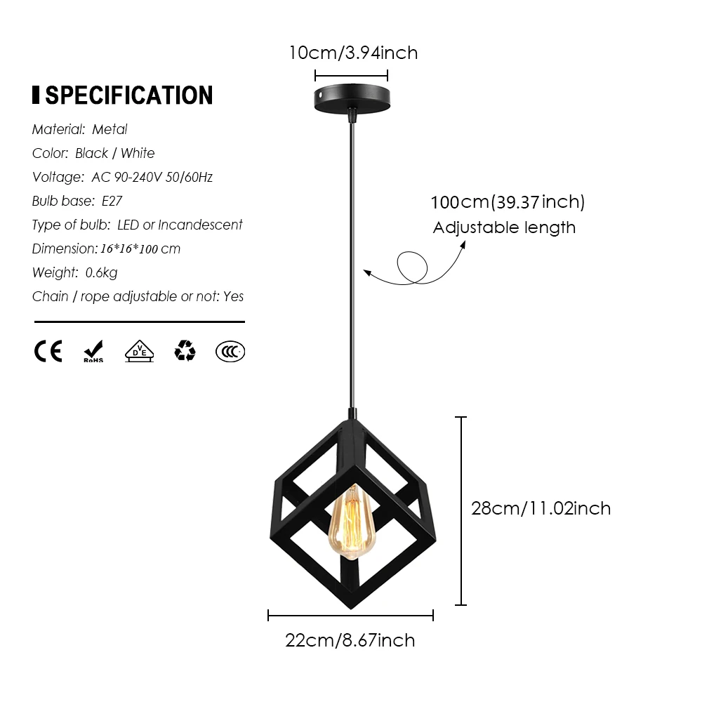 Современный квадратный подвесной светильник черно-белый железный для гостиной