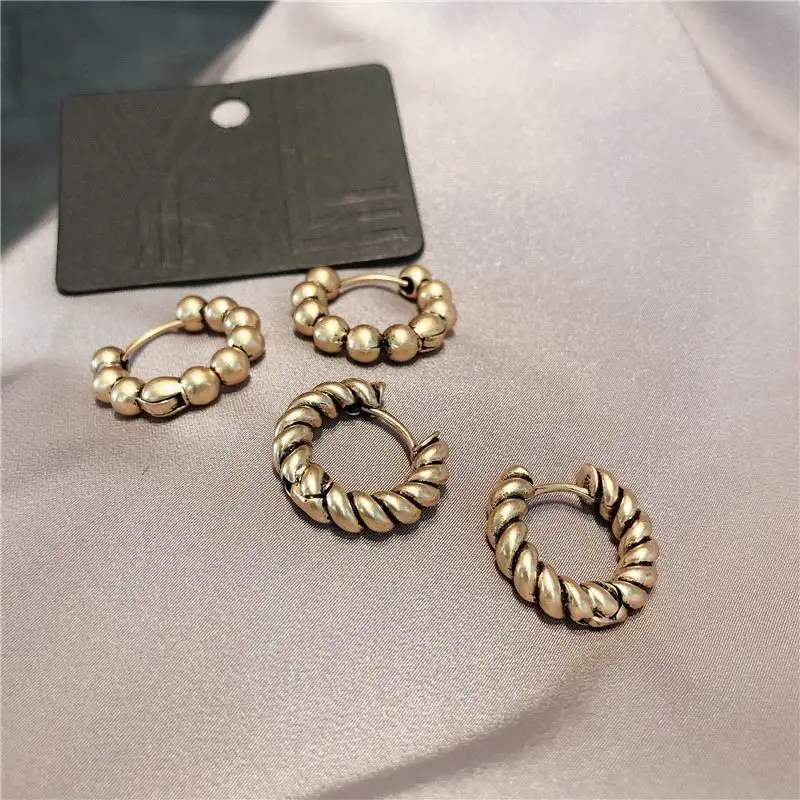 

New Vintage Earrings For Women Delicate Korean Metallic Beads Twist Circle Earings Wholesale