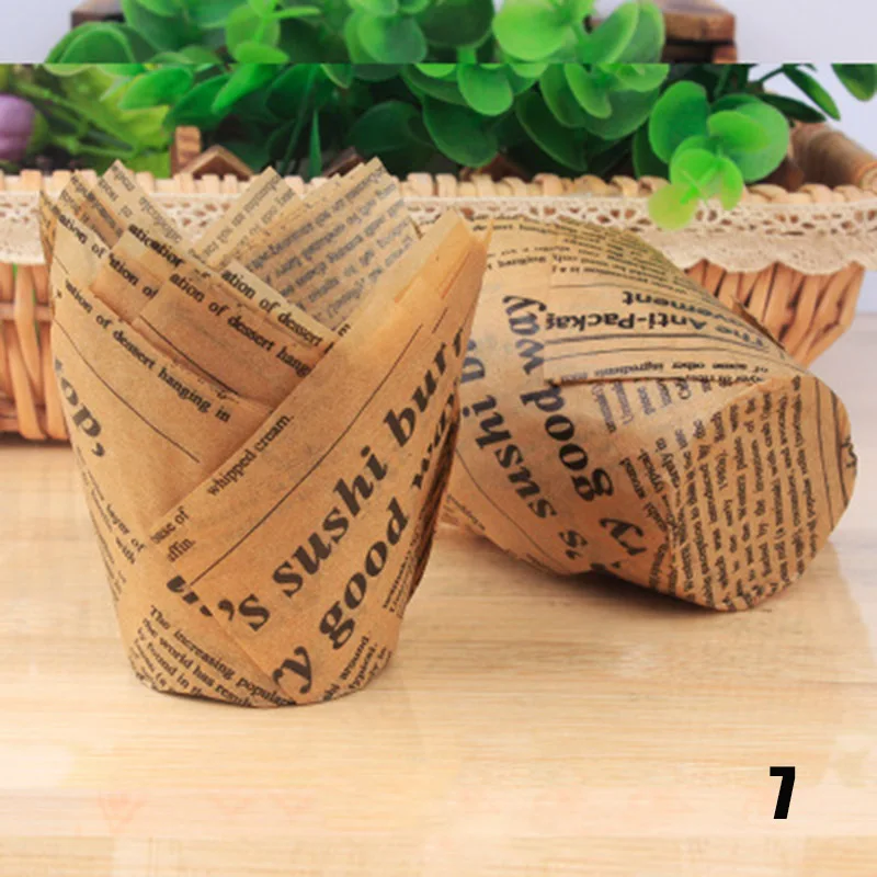 

50pcs Tulip Baking Paper Cups Cupcake Muffin Liners Wrappers Baking Cups Muffin Treat Cup Wedding F2