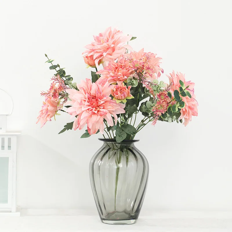 

12 head artificial Dahlia living room decoration lover wedding dress decoration DIY flower wall gift box craft artificial flower