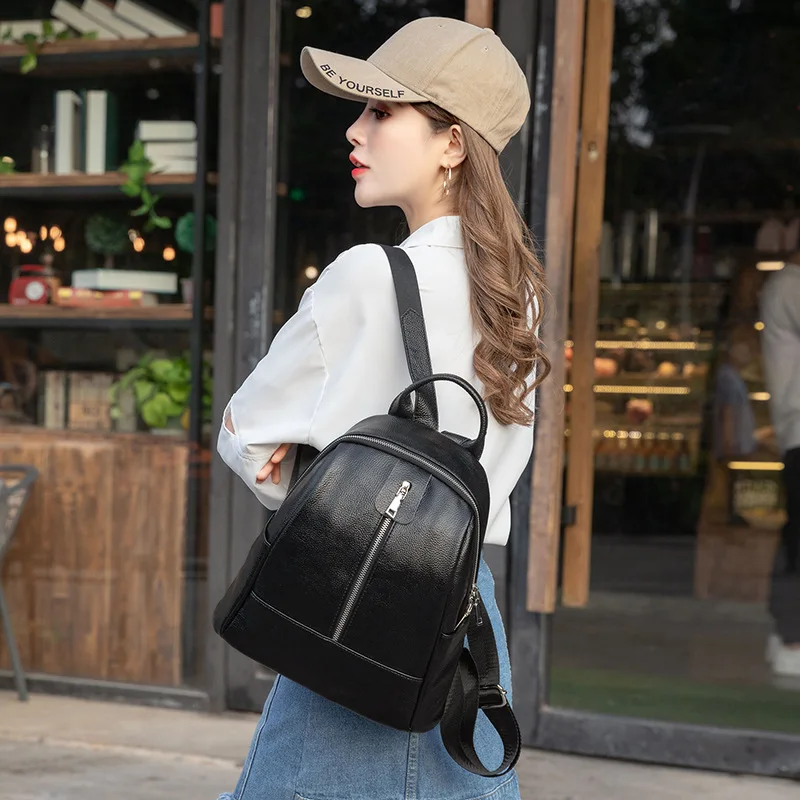 

Han Edition Soft Leather Leather Rucksack Female 2022 New Travel Joker Tide Fashion Leather Ms Large Capacity Rucksack
