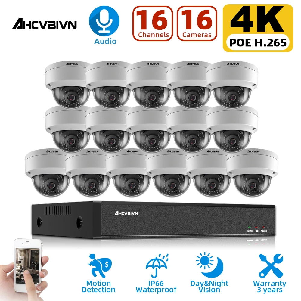 

4K Ultra HD POE IP Dome Camera Set 16CH CCTV Security System 8MP 8CH POE NVR Kit Outdoor Waterproof Video Surveillance Kit 4K