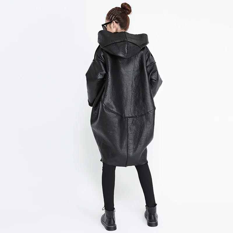 Осенне зимнее женское пальто из искусственной кожи Необычные бархатные кожаные