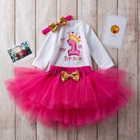 spring and autumn 0 24m baby girls birthday festival clothes sets infant embroidered letters triangle romper skirt with headwear