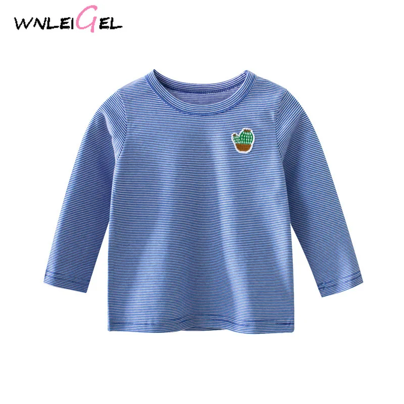 

WLG/Детская Хлопковая футболка на весну и осень, Детская универсальная одежда в полоску для мальчиков, футболка с длинными рукавами и рисунко...