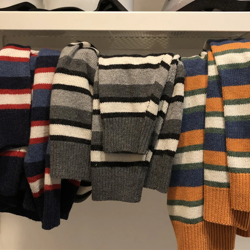 Lazy Wind Female Striped Sweater Coat Autumn Winter New Korean Version Ins Super Fire Loose Bf Contrast Color | Женская одежда