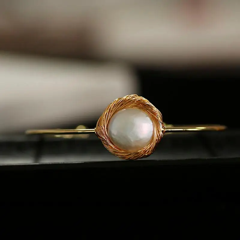

Fashion Natural Pearl Bracelet Ladies Gold Bracelet Freshwater Pearl Bracelet Pulseras Mujer Gift Baroque Style Bangle For Women