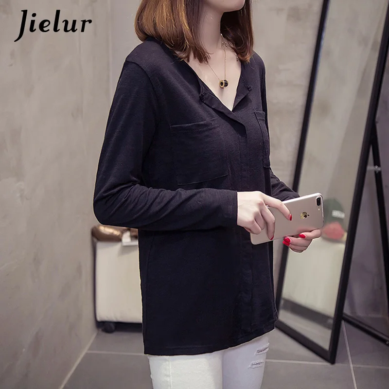 Jielur однотонные футболки с карманами для женщин белые женские майки цвет розовый