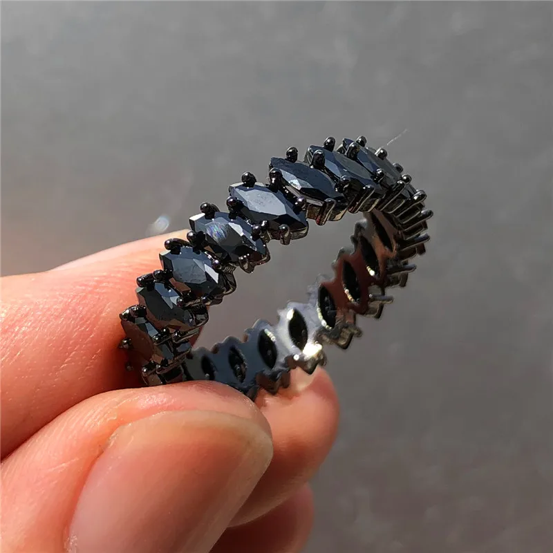 

Vintage Male Female Black Stone Ring 14KT Black Gold Wedding Bands Ring Jewelry Promise Love Engagement Rings For Women