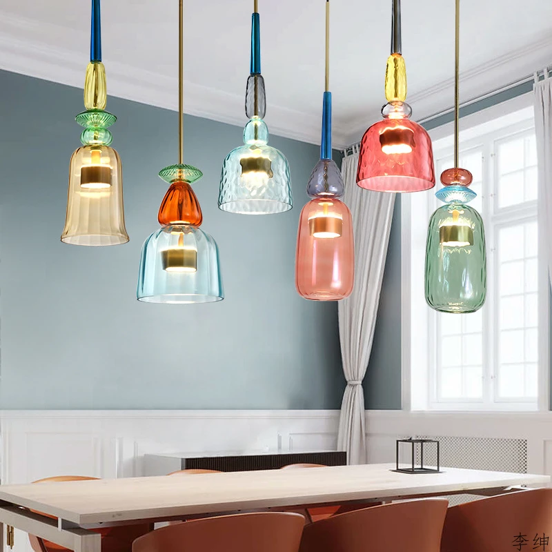 

Lustre Color Glass Modern Led Pendant Lights Room Kitchen Fixtures Hanging Lighting Industrial Pendant Lamps Art Deco Luminaire