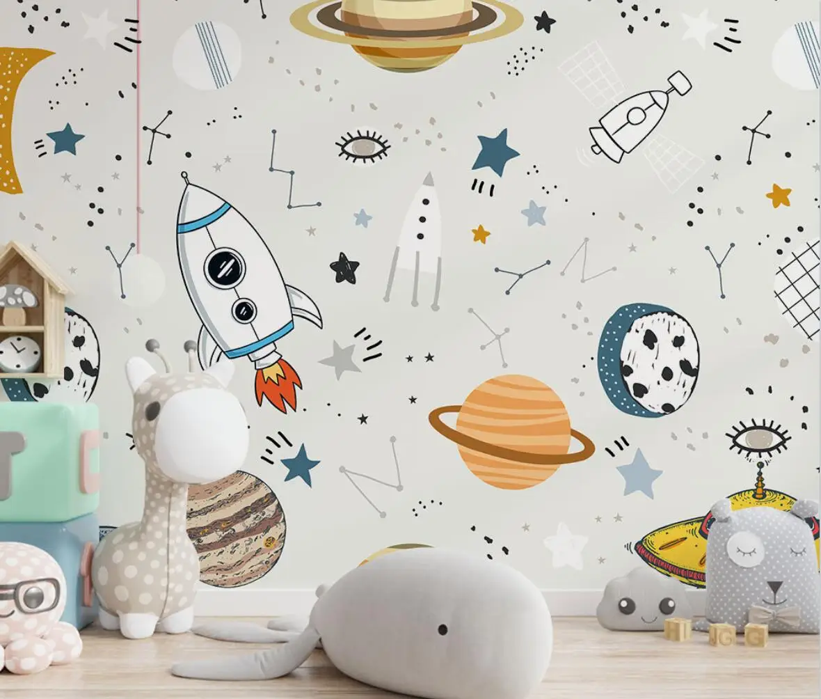 

custom cartoon spaceship rocket 3D mural wallpaper for children's room background wall papers home decor wall decoration items