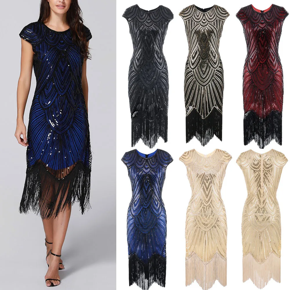 Женское винтажное платье Великий Гэтсби с двойным круглым вырезом без рукавов