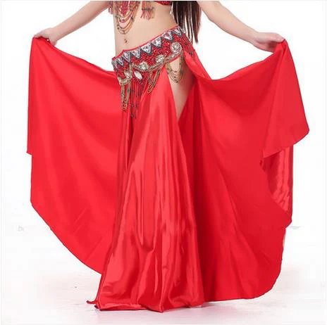 

New style Belly dance costumes sexy senior satin split belly dance skirt for women belly dancing split skirts 17colors