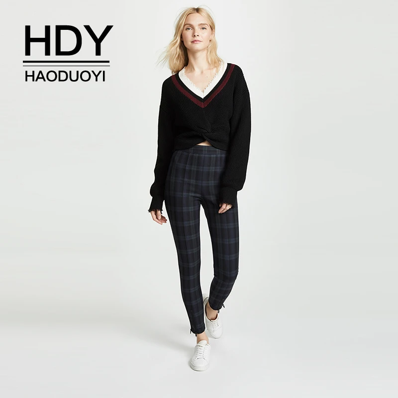 HDY Haoduoyi короткий свитер свободные манжеты Дырявые пуповины топы пэчворк длинный