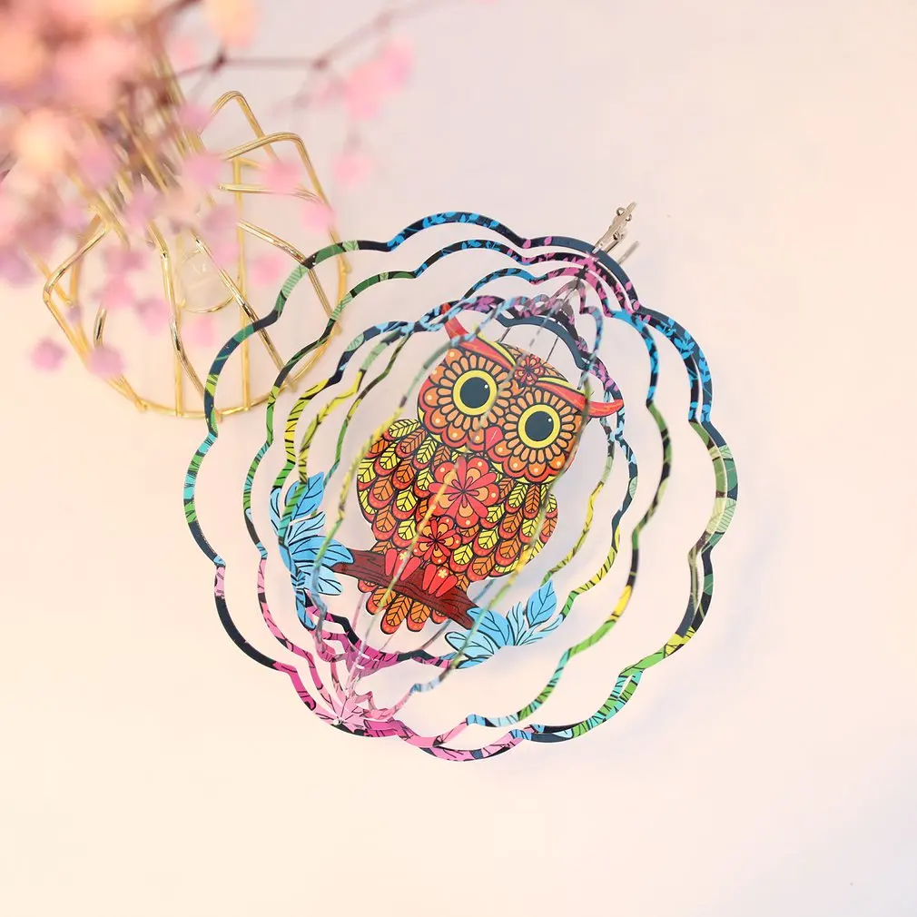 

Rotating Wind Chimes Ornaments Home Garden Decoration Colorful Pendant Forest Owl 3D Visual Effect Owl Wind Chimes