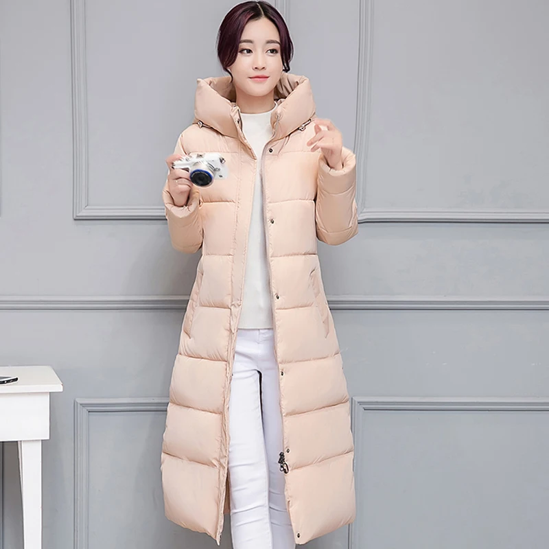 

Black Gray Womens Winter Coat Female Stand Collar Hooded Cotton Padded Parkas Ladies Thick Warm X-long Jacket Slim abrigo mujer