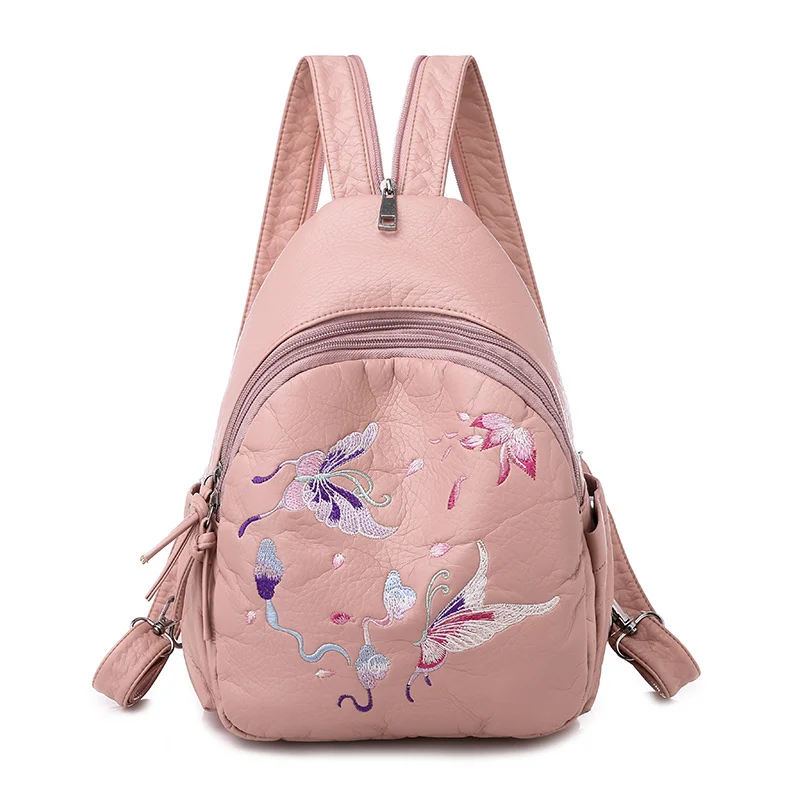 Pink-Butterfly Зимний женский рюкзак с вышивкой, женская мода, 3 в 1, рюкзак, качественный, из промытой кожи, Женская нагрудная сумка, рюкзак для путешествий - Цвет: Pink-Butterfly