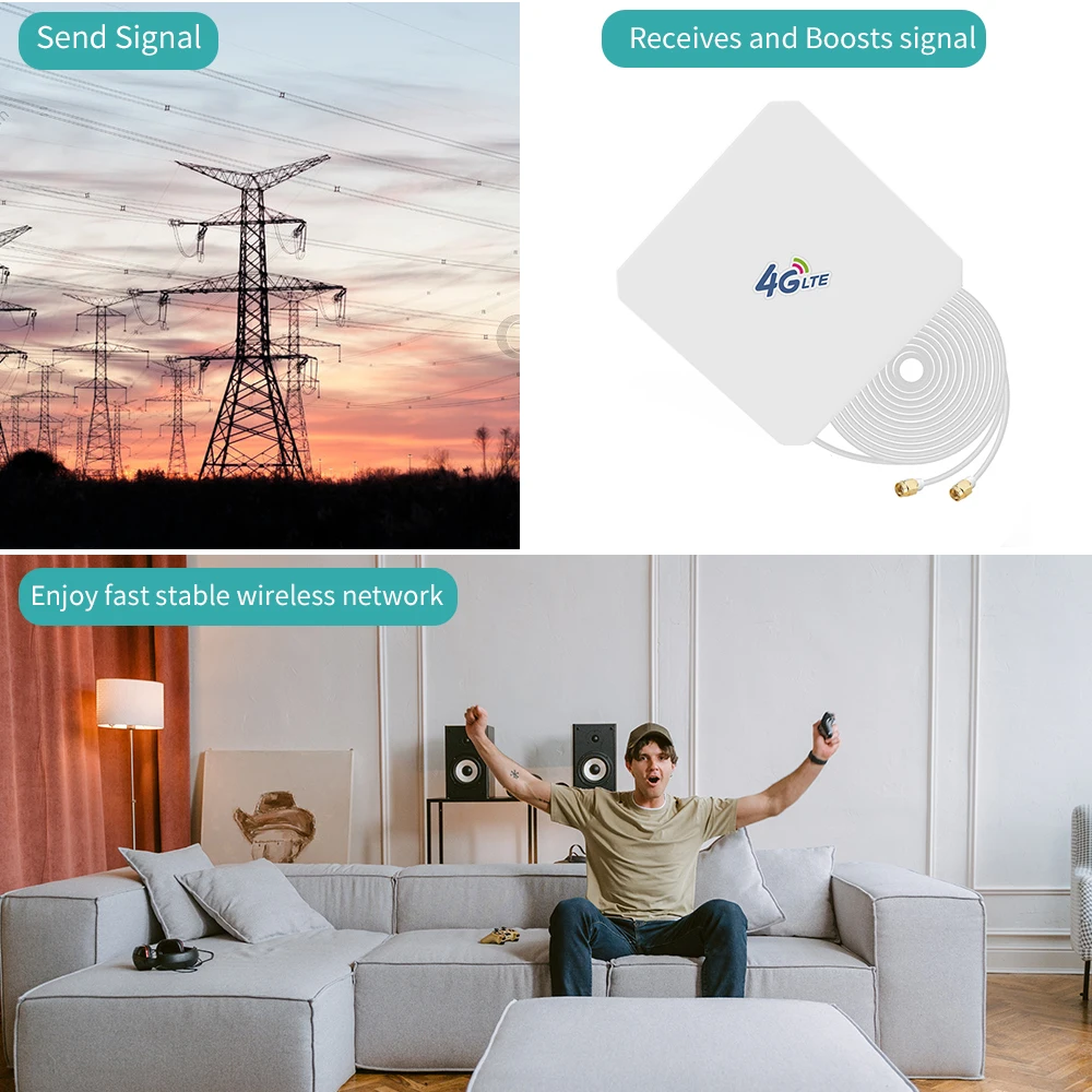Панельная антенна 4G LTE 35dBi с SMA TS9 CRC9 со штекером 3 м кабель для модема адаптер