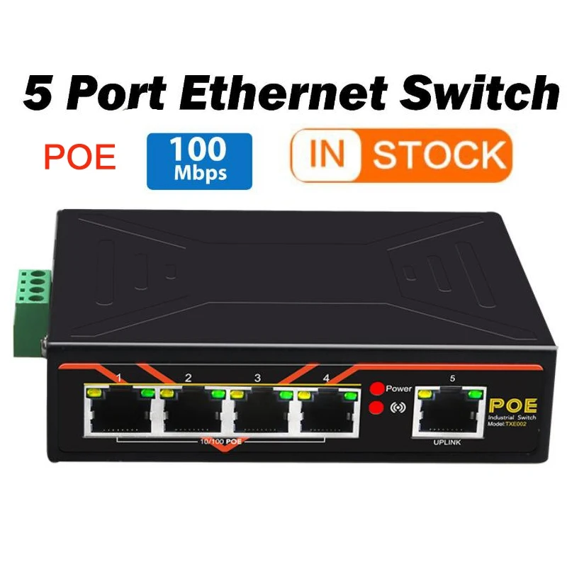 

5 портов POE промышленный коммутатор 10/100 м RJ45 Быстрый Ethernet коммутатор din-рейка сетевой коммутатор адаптер Lan Hub Сигнал Усиливается до 200 м