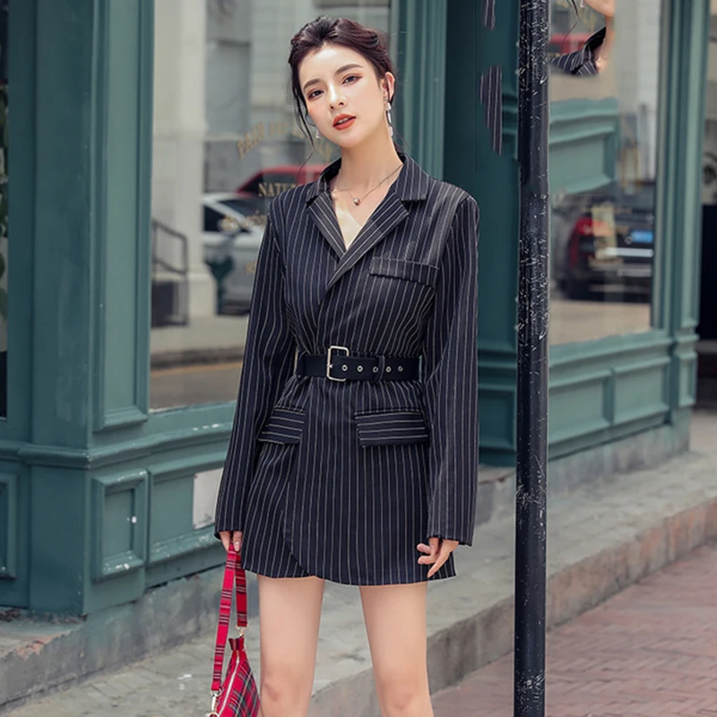 Пиджак женский полосатый на одной пуговице Модный Блейзер облегающий деловой