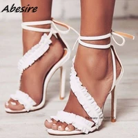 abesire new sandals solid lace up thin high heels cross tied sandals woman summer shoes fashion lady sexy stilettos big size