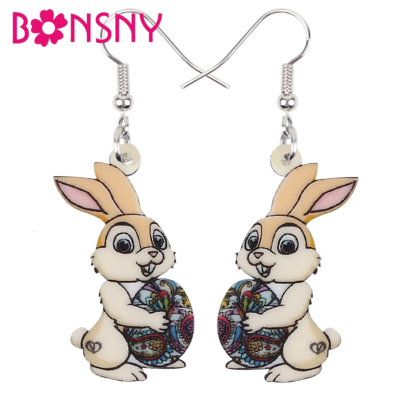 Bonsny акриловая корзина для пасхальных яиц зайца в виде кролика Банни серьги
